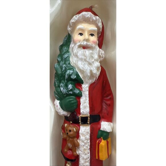 Vintage Pair 10” Sculptured Santa Claus Taper Candles Hand Painted Unburned - Picture 4 of 6